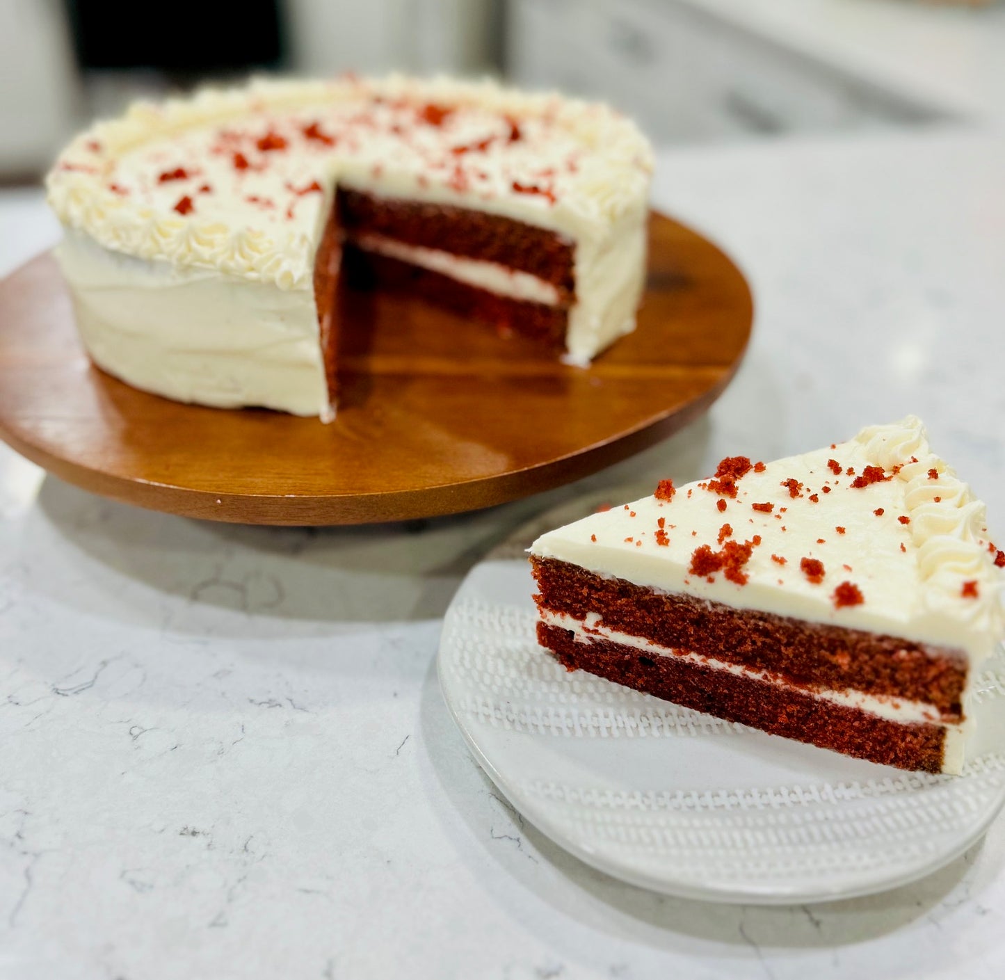 Red Velvet Cake with Cream Cheese Frosting (only available for pick up)